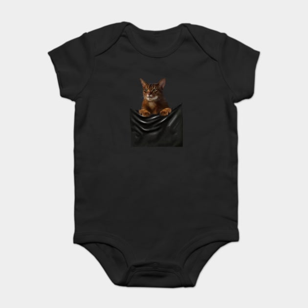 Abyssinian cat, Cat insde pocket, Cat Lover Baby Bodysuit by logiamerch
